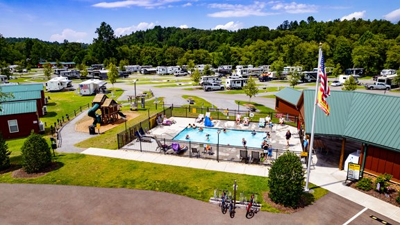 Overview Drone of the Saltwater Pool and the Playground Area